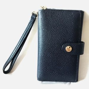 Coach Navy Blue Pebble Leather Phone Wristlet